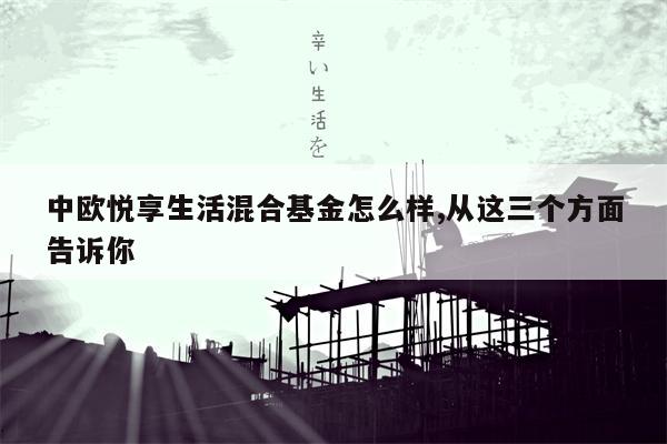 中欧悦享生活混合基金怎么样,从这三个方面告诉你