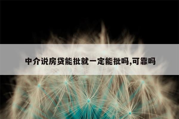 中介说房贷能批就一定能批吗,可靠吗