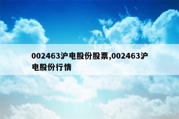 002463沪电股份股票,002463沪电股份行情