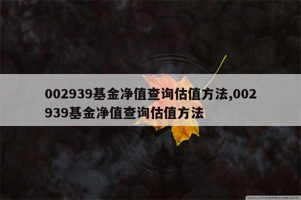 002939基金净值查询估值方法,002939基金净值查询估值方法