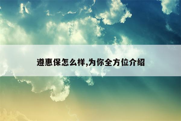 遵惠保怎么样,为你全方位介绍