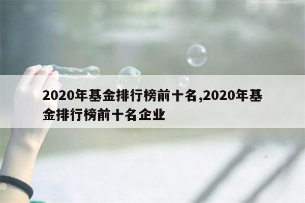 2020年基金排行榜前十名,2020年基金排行榜前十名企业