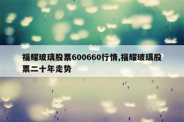 福耀玻璃股票600660行情,福耀玻璃股票二十年走势